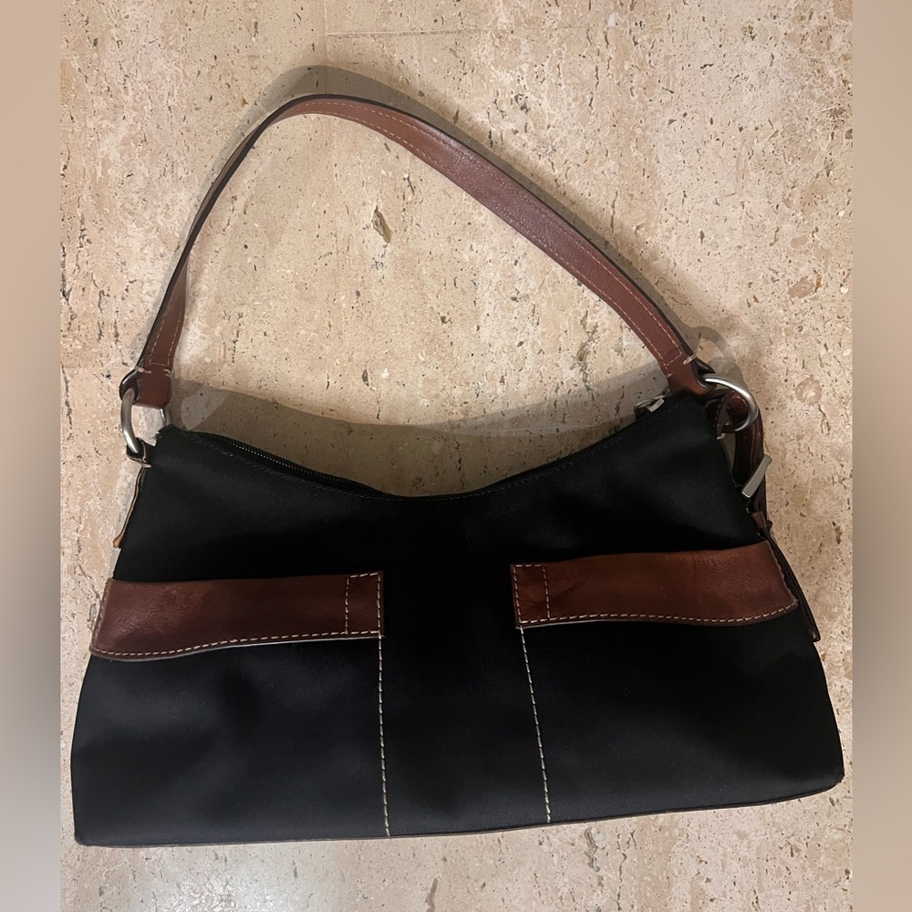 Fossil Black Fabric with Brown Leather Hobo Shoulder Bag Model 75082